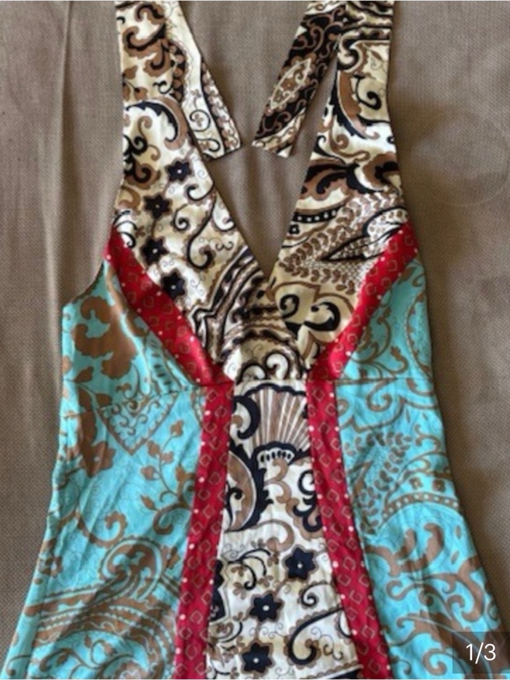 The Limited Turquoise, Red and Cream Paisley Halter Tank